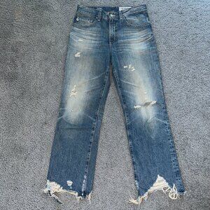 AG-ED DENIM ADRIAN GOLDSCHMIED THE RHETT HIGH WAISTED STRAIGHT  DISTRESSED - 27R